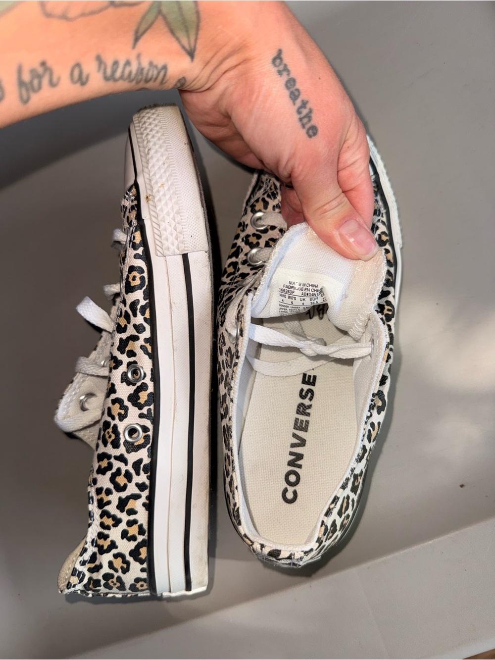 Converse Leopard Print Low Top Sneakers - White/Black/Tan